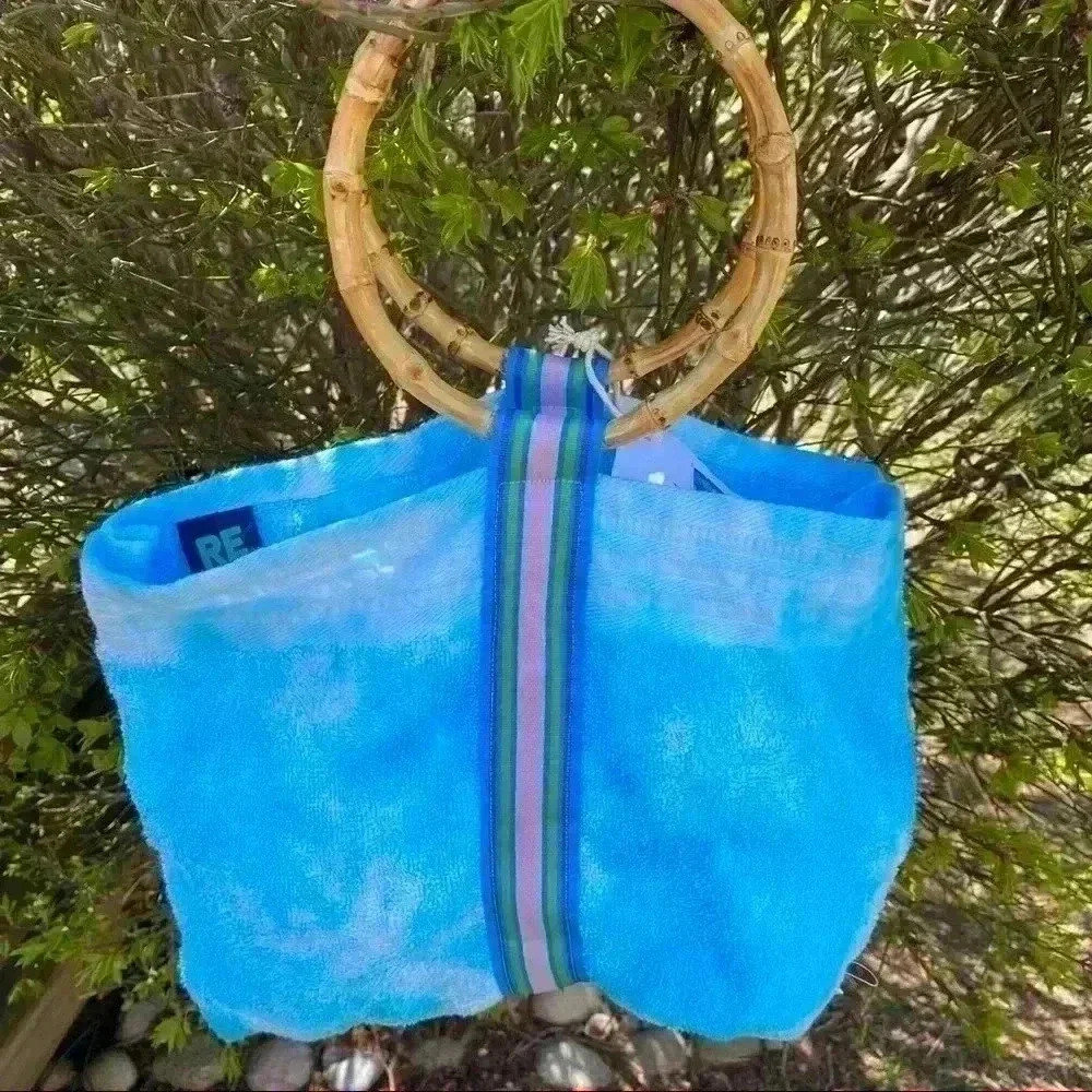 New Beach Towel Bag Surf Sun tie dye Wooden Handles Handmade